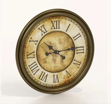 Vintage clock isolated on white background. 3D illustration Stock Illustration