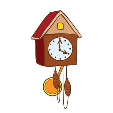 Vintage clock with a pendulum in the form of a house, cartoon illustration, i Stock Illustration
