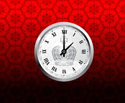 Vintage clock on red pattern style background Illustrazione stock