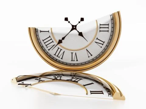 Vintage clock split in half. 3D illustration Stock Illustration