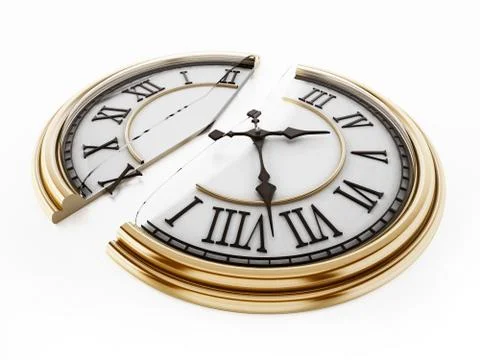 Vintage clock split in half. 3D illustration Stock Illustration