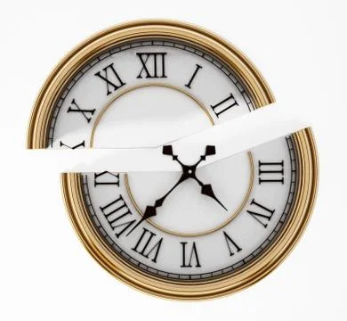 Vintage clock split in half. 3D illustration Illustrazione stock