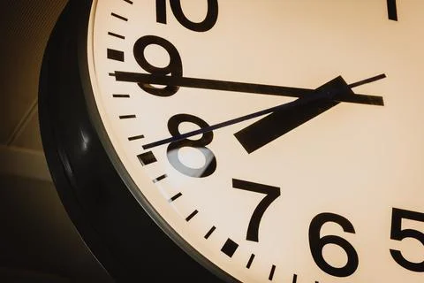 Vintage clock time watch at train station, Business times closeup morning d.. Stock Photos