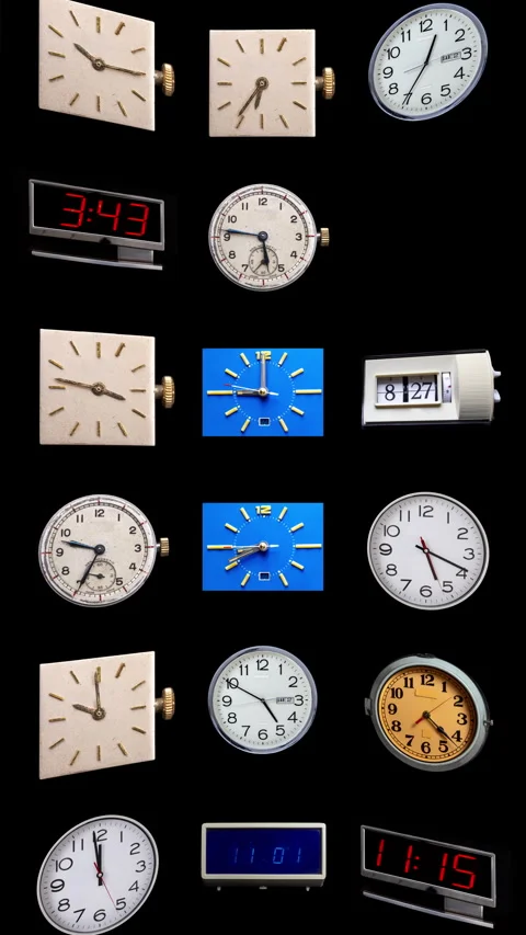 Vintage clocks pattern in vertical Stock Footage 294095678