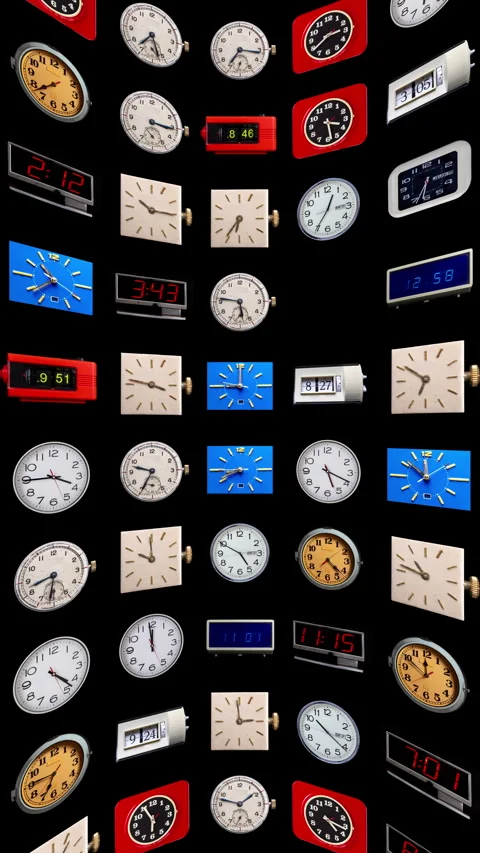 Vintage clocks pattern in vertical Stock Footage 294096703