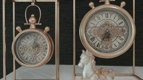 Vintage clockwork decor with roman numerals and brass frames 스톡 동영상 312658449