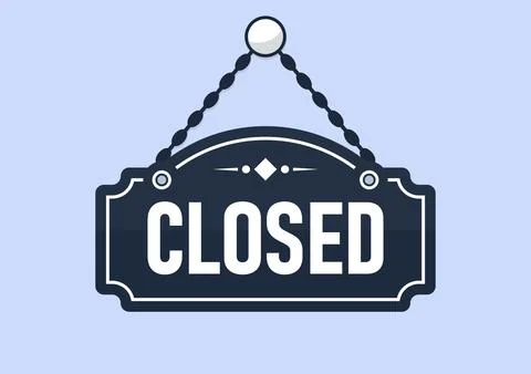 Vintage Closed Hanging Sign Vector Illustration Isolated on Light Blue Back.. Stock Illustration