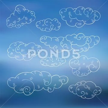 Vintage clouds set. Stock Illustration