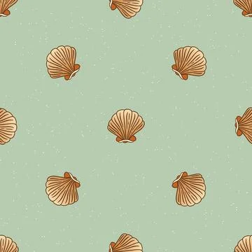 Vintage Coastal Shell Seamless Pattern Subtle Texture Ethnic Tribal Beach B.. Stock Illustration