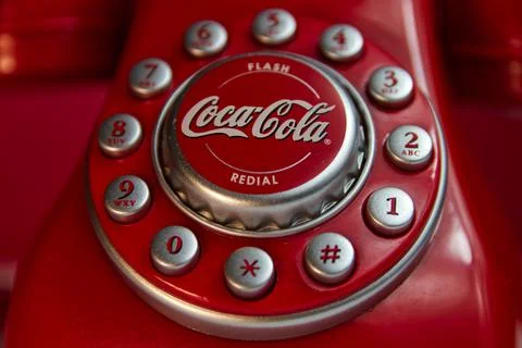 Vintage Coca Cola Red Push Button Land Line Phone close Stock Photos