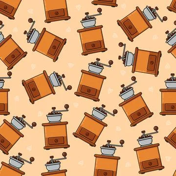 Vintage coffee grinders pattern with tiny hearts 库存插图