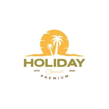 Vintage colored coconut tree beach sunset logo Stock Illustration