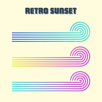 Vintage colorful sunset. Various gradient striped sunrise badges in 80s and 90s Stock Illustration