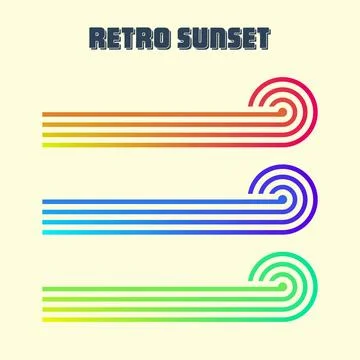 Vintage colorful sunset. Various gradient striped sunrise badges in 80s and 90s Stock Illustration