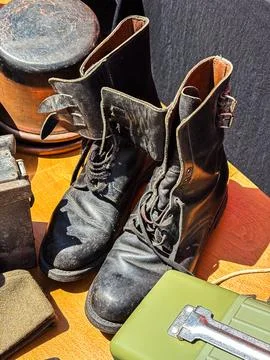 Vintage combat boots Stock Photos