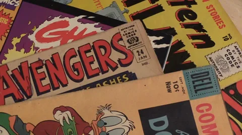 Vintage comic books Stock Footage 39671061