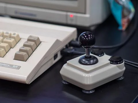 Vintage Commodore 64 Computer System with Joystick Stock Photos