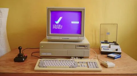 Vintage Commodore Amiga Boot Screen on classic Monitor 1084S and Amiga 2000 Stock Photos