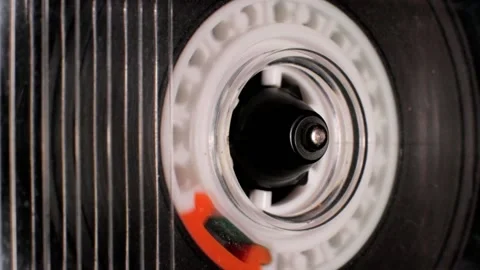 Vintage compact audio cassette playing.Macro shot Stock Footage 172428971