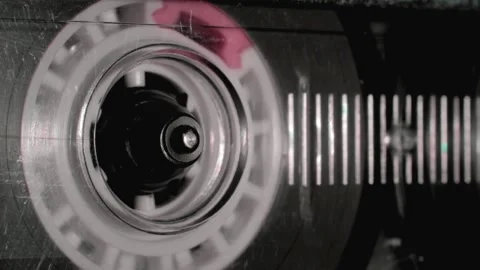 Vintage compact audio cassette playing.Macro shot Stock Footage 174207392