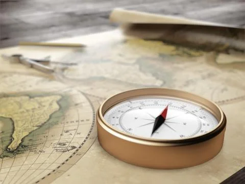 Vintage compass on an ancient world map イラスト素材