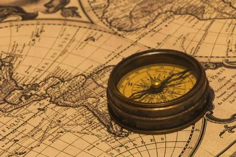 Vintage compass on the map. Stock Photos