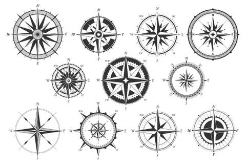 Vintage compass. Nautical map directions vintage rose wind. Retro marine wind Stock Illustration