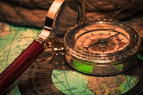 Vintage compass with rope 写真素材