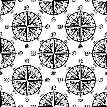 Vintage compass roses seamless pattern Illustrazione stock