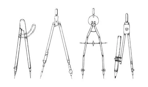 Vintage compass. Sketch stationery. Math education. Architecture tool or en.. Stock Illustration