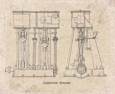 Vintage Compound Marine Steam Engine Stock Illustration