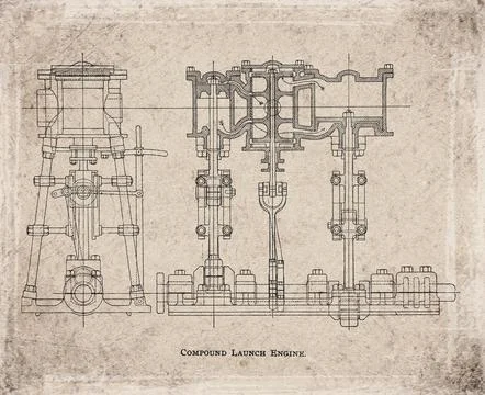 Vintage Compound Steam Launch Engine Stock Illustration