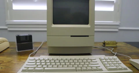 Vintage computer close on keyboard and pulls back Video stock 246151930