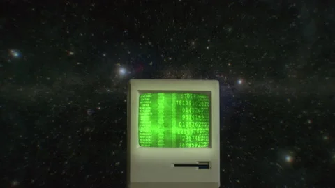 Vintage Computer Data Flow Stream Matrix Deep Space Background Zoom In Stock Footage 220294932