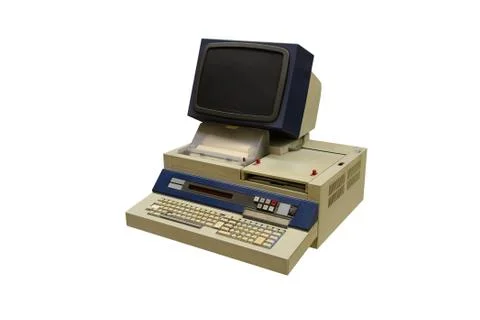 Vintage computer isolated on white background Stockfoto's