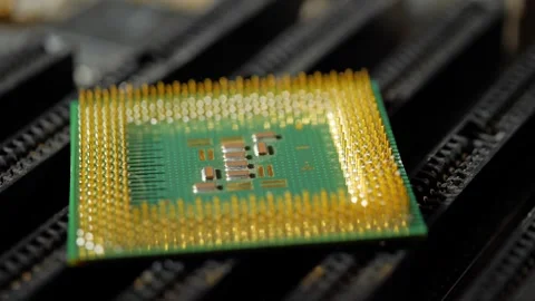 Vintage computer microprocessor lies on the motherboard close-up Stock Footage 283442763