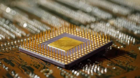 Vintage computer microprocessor lies on the motherboard close-up Stock Footage 283442818