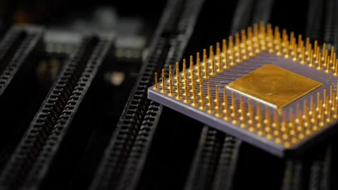 Vintage computer microprocessor lies on the motherboard close-up Stock Footage 283442836