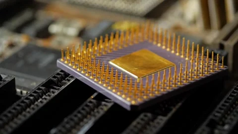 Vintage computer microprocessor lies on the motherboard close-up Stock Footage 283442842
