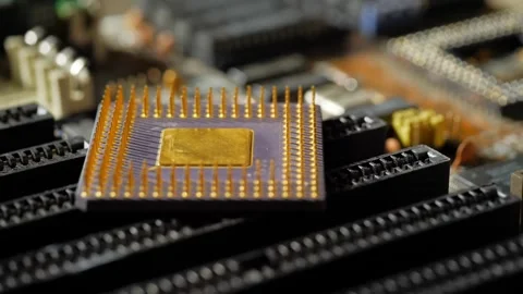 Vintage computer microprocessor lies on the motherboard close-up Stock Footage 283442894