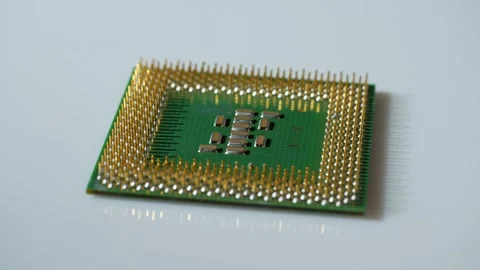 Vintage computer microprocessor on white background close-up Stock Footage 283442909