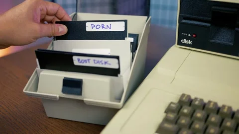 Vintage Computer with Porn Floppy Disk Stock Footage 283776798