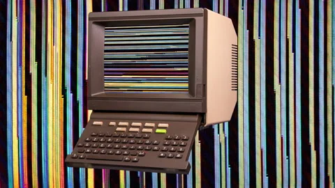 Vintage computer with static screen Stock Footage 158258683