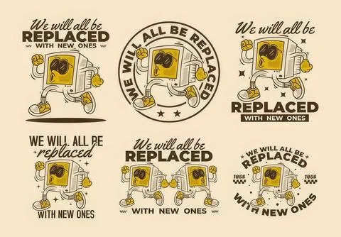 Vintage computer sticker with playful design and message Stock Illustration