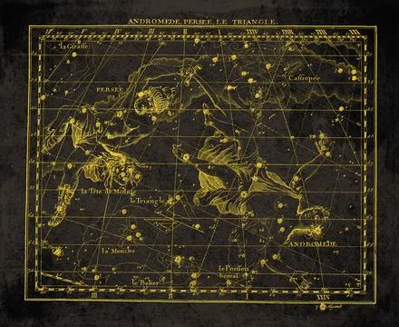 Vintage Constellation Star Map Andromeda Perseus Triangulum Stock Illustration