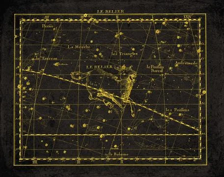 Vintage Constellation Star Map Aries Triangulum Pisces Cetus Stock Illustration