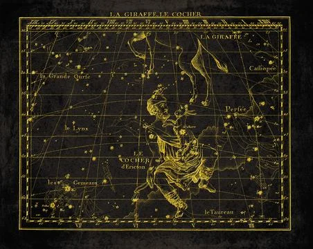 Vintage Constellation Star Map Camelopardalis Auriga Stock Illustration