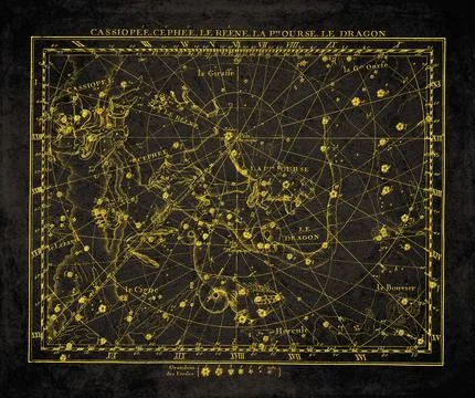 Vintage Constellation Star Map Cassiopeia Cepheus Ursa Minor Draco Stock Illustration