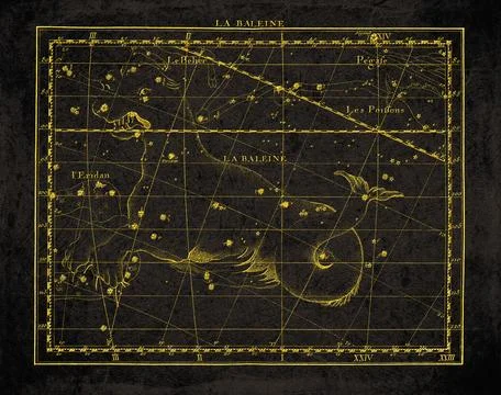 Vintage Constellation Star Map Cetus Aries Pegasus Pisces Eridanus Stock Illustration