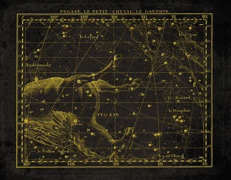 Vintage Constellation Star Map Pegasus Equuleus Delphinus Stock Illustration